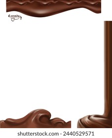 Caramelo de chocolate líquido de chocolate Caramelo de chocolate caliente que fluye chocolate líquido de color chocolate 3D realista vector de caramelo editable