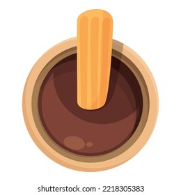 Chocolate liquid churro icon cartoon vector. Spanish food. Cake spain