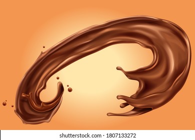 Chocolate liquid splash for design use, 3d illustration element isolated on warm background