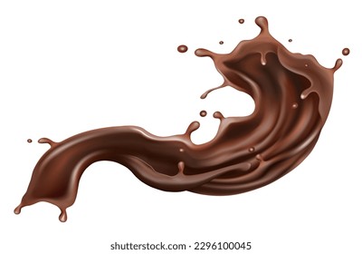 Chocolate líquido salpicado en el medio aislado sobre fondo blanco, Vector realista en ilustración 3d.