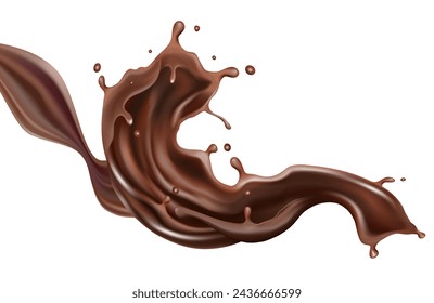 Chocolate and liquid splashing in the middle isolated on white background, Vector realistic in 3d illustration. Food concepts.