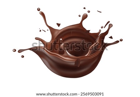 Chocolate liquid splashing in the middle isolated on solid color background, Vector realistic in 3d illustration.