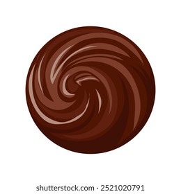 Remolino líquido de chocolate en diseño plano. Líquido de cacao vertido en espiral. Ilustración vectorial aislada.