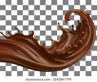 líquido de chocolate e forma de redemoinho isolado no plano de fundo na ilustração 3d.Gradiente de malha realista é usado