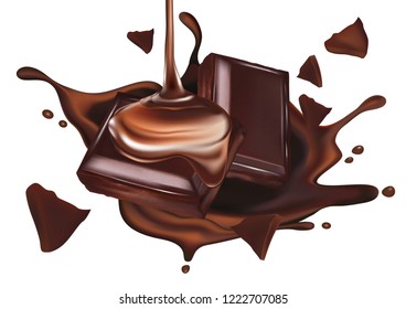 Chocolate with liquid twisted in the middle isolated on white background, Vector realistic in 3d illustration. Food concept.