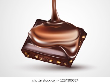 Chocolate with liquid twisted in the middle isolated on solid color background, Vector realistic in 3d illustration. Food concept.