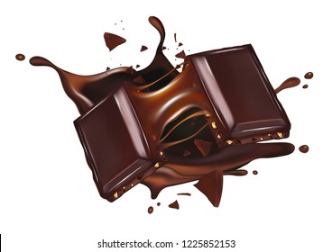 Chocolate with liquid twisted in the middle isolated on white background, Vector realistic in 3d illustration. Food concept.