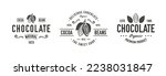 Chocolate logo set. 3 chocolate emblems with cocoa beans icons. Cocoa Beans, Cacao emblems templates. Vector illustration