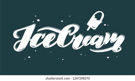 Chocolate logotype "Ice cream". Set for menu, shop window, label, sticker lettering typography, banner, poster. Vector illustration EPS 10