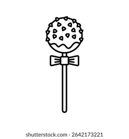 Chocolate Lollipop Candy Outline style, round candy covered in chocolate and sprinkles, perfect for party menus, and sweet themed designs.