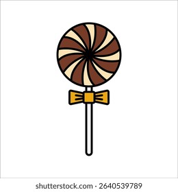 Chocolate Lollipop Flat design style, swirl chocolate lollipop with a ribbon, great for candy visuals, kids� treats, and holiday design assets.
