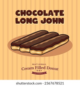 The chocolate long john illustration, National Cream Filled Donuts Day September 14