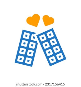 Icono de amor de chocolate elemento vectorial de estilo naranja azul sólido y símbolo perfecto.