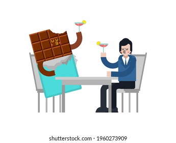 Chocolate lover. Romantic relationship with a chocolate bar. Sweet love