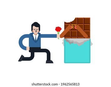 Chocolate lover. Romantic relationship with a chocolate bar. Sweet love