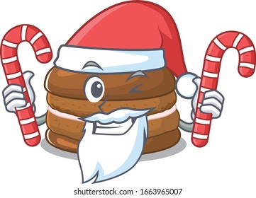 Chocolate macaron Cartoon character wearing Santa costume bringing a candy