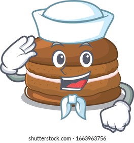 Chocolate macaron cartoon concept Sailor wearing hat