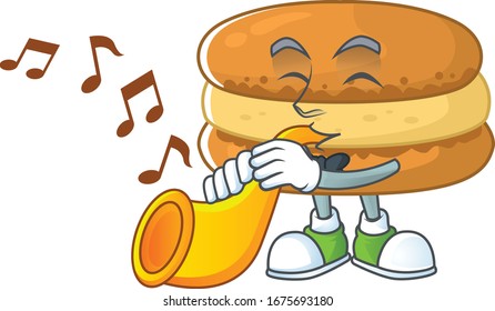 Chocolate macarons cartoon character playing music with a trumpet