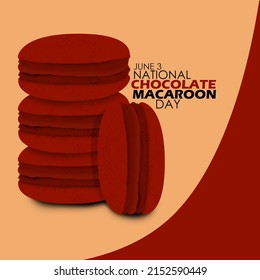 Chocolate  macaroon with bold texts on brown background, National Chocolate Macaroon Day June 3