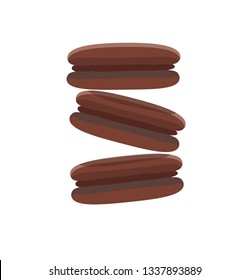 Chocolate Macaroons. Illustration iIsolated on white background. Vector delicious sweets. Design from the cafe collection. Food for web design, applications.