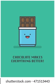 Chocolate Makes Everything Better! (Line Art Vector Illustration in Flat Style Design)