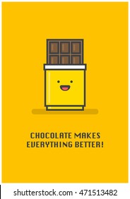 Chocolate Makes Everything Better! (Line Art Vector Illustration in Flat Style Design)