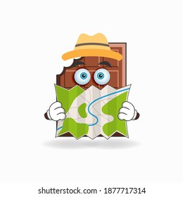 The Chocolate mascot character holds a map. vector illustration