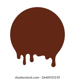 Ícone de derretimento de chocolate, pingar círculo, derretimento de sorvete de chocolate, espirro de caramelo líquido redondo isolado no fundo branco. Fluxo para baixo mancha marrom borda. Ilustração de vetor doce simples