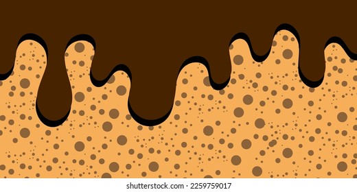 Chocolate melted on the cake background. Sweet backdrop. Vector illustration