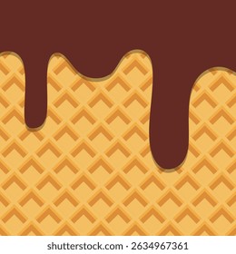 Chocolate Melted on Wafer Background. Melted ice cream drop on ice cream cone texture background. 