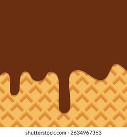 Chocolate Melted on Wafer Background. Melted ice cream drop on ice cream cone texture background. 