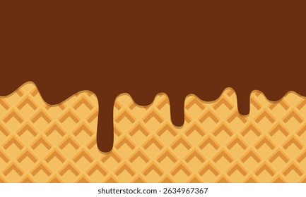 Chocolate Melted on Wafer Background. Melted ice cream drop on ice cream cone texture background. 