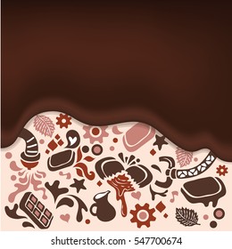 Chocolate Melting : Set Of Sweet Icon And Factory : Vector Illustration 