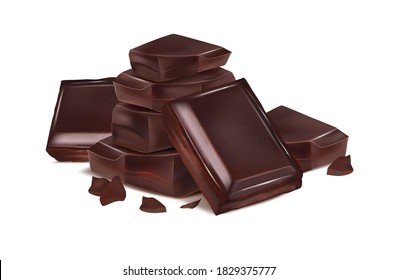 Chocolate in the middle isolated on white background, Vector realistic in 3d illustration. Food concept.