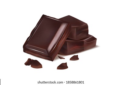 Chocolate in the middle isolated on white background, Vector realistic in 3d illustration. Food concept.