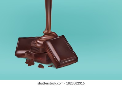 Chocolate in the middle on solid color background, Vector realistic in 3d illustration. Food concept.
