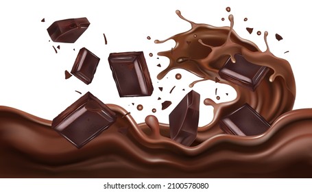 Chocolate in the middle with chocolate splashing isolated on white background, Vector realistic in 3d illustration.