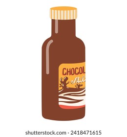 Chocolate milk bottle. Chocolate drink bottle. Vector hand drawn cartoon dairy chocolate product bottle illustration on white background. 