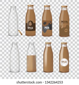 Chocolate milk in bottle., Isolated on a white background.
