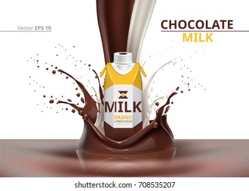 Chocolate Milk Bottle Package Mock Up Vector Realistic On Splash Background