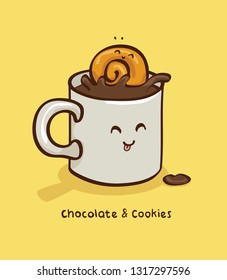 chocolate milk and cookies cartoon vector