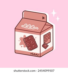 Chocolate milk in a cute carton. Vector illustration of sweet dairy drink in colorful packaging. Tasty milk beverage for kids in trendy flat style.