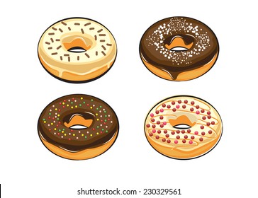 chocolate and milk dough-nut isolated. doodle style