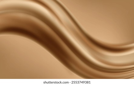 Chocolate with milk fluid splash texture. Cocoa or coffee cream sweet food delicious background. Modern gold and brown waves vector design.