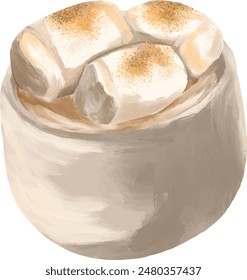 Chocolate milk latte with marshmallow cafe menu illustration