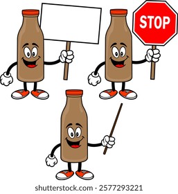 Chocolate Milk Mascot Set, Hand Drawn Vector illustrations, Isolated On Transparent Background