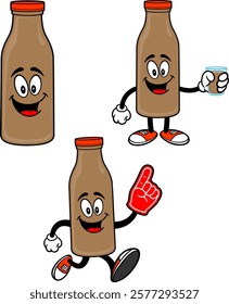 Chocolate Milk Mascot Set, Hand Drawn Vector illustrations, Isolated On Transparent Background