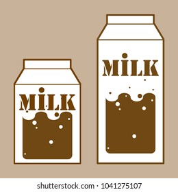 Chocolate milk in the package. Vector of cardboard packaging of chocolate milk. Milk packet isolated on white background. Carton pack.