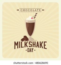 Chocolate milk shake day. Retro poster in vintage style. Vector illustration