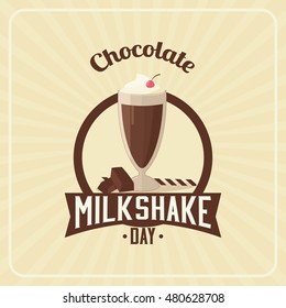 Chocolate milk shake day. Retro poster in vintage style. Vector illustration